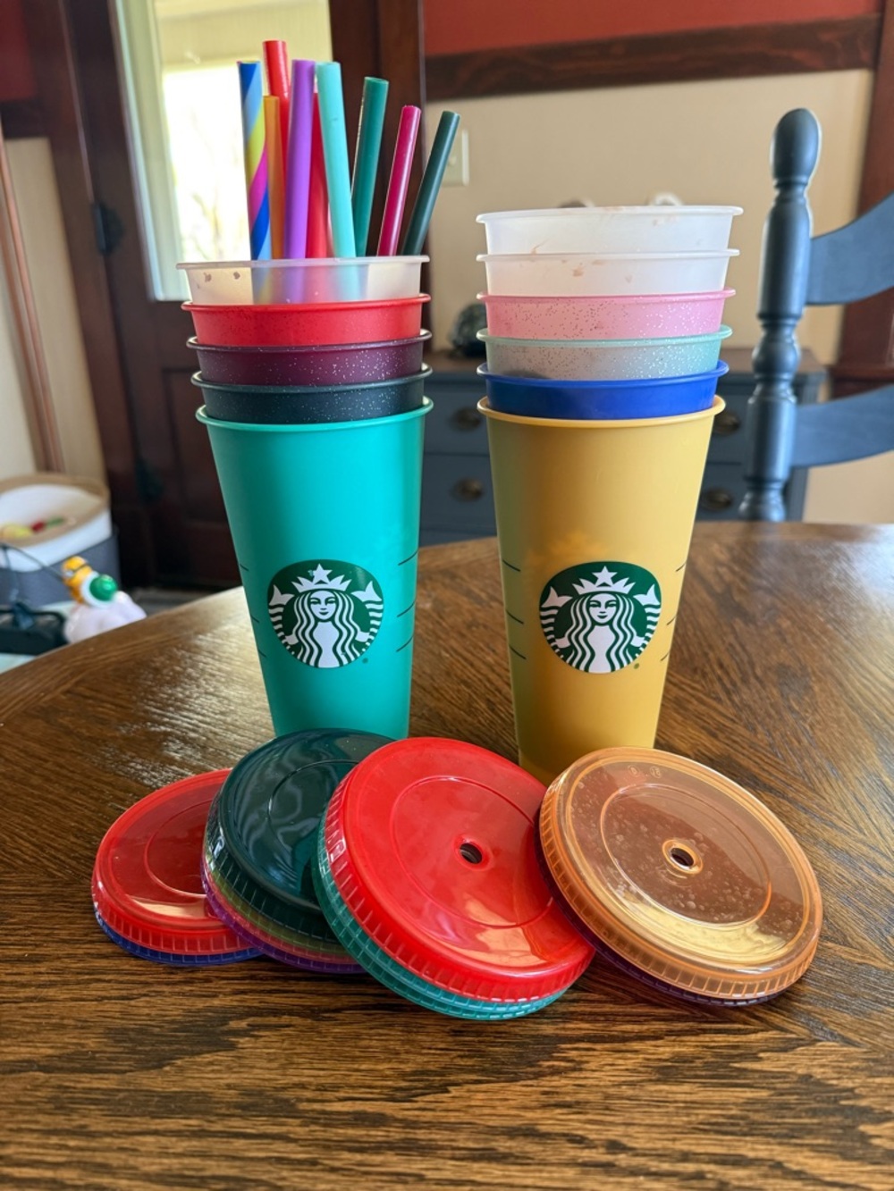 Starbucks Reusable Tumblers with Colorful Lids and Straws (qty. 11)